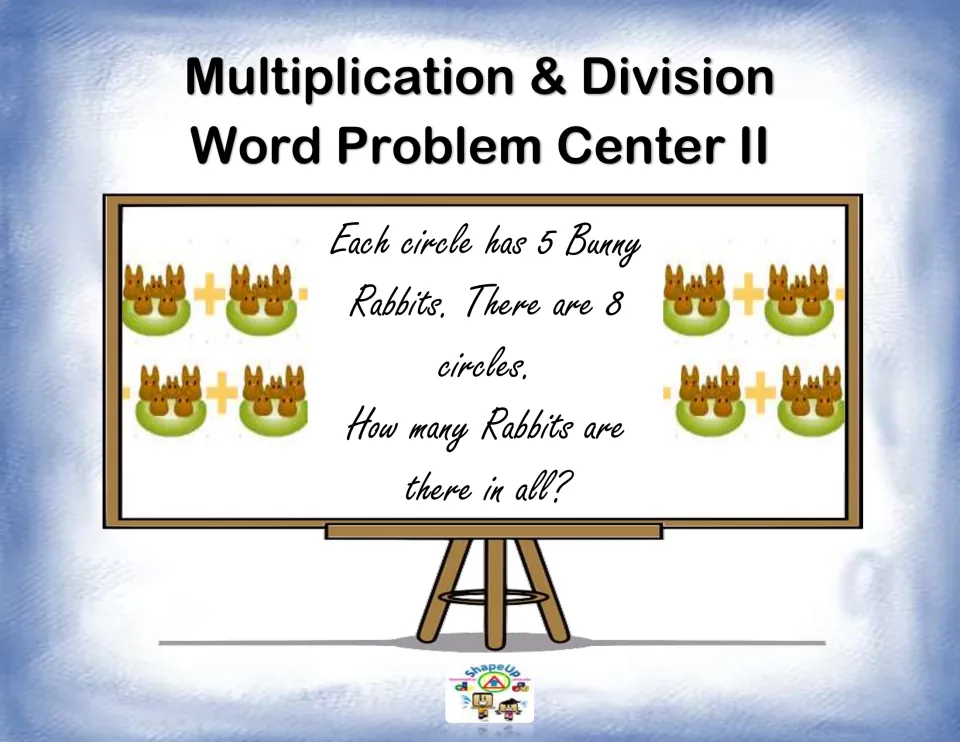 Multiplication & Division Word Problem Center II cover: a sample problem asks how many rabbits are in 8 circles of 5