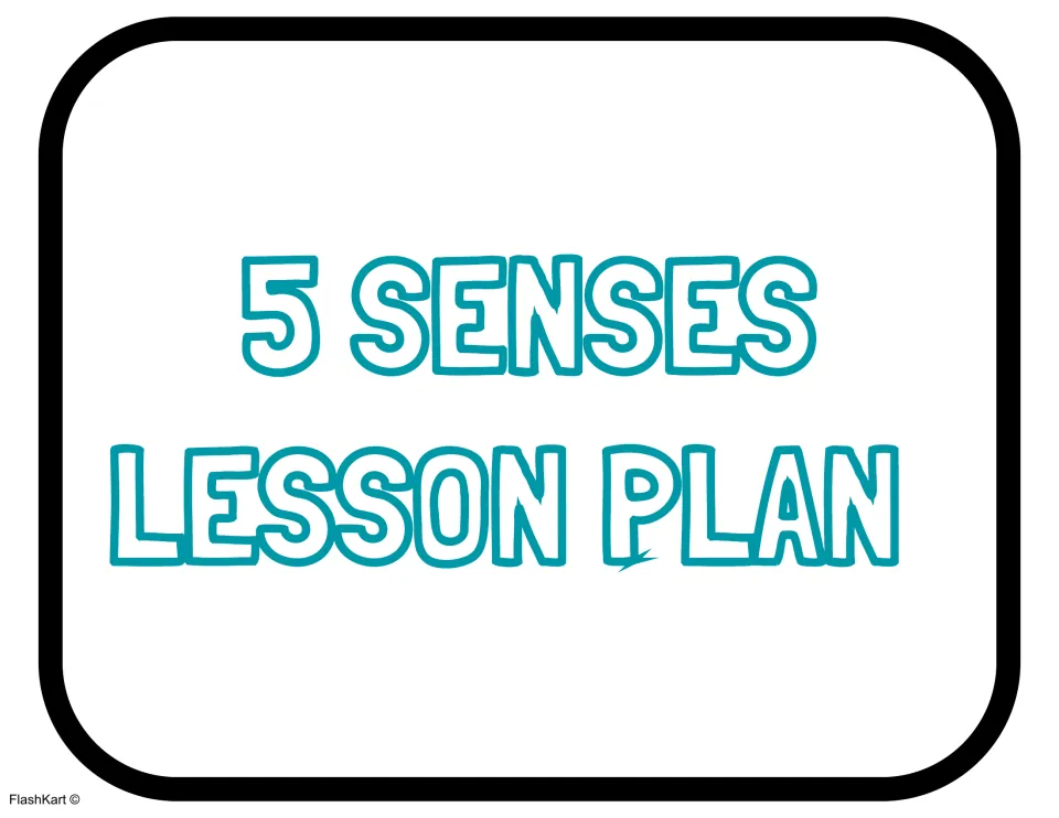 5 Senses Lesson Plan divider page in teal outlined lettering that introduces the teacher lesson section of the set