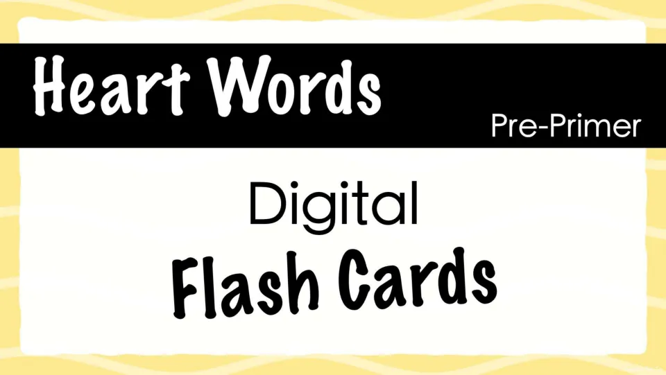 Pre-Primer Heart Words digital flash cards cover, introducing a slide deck of irregular sight words to read