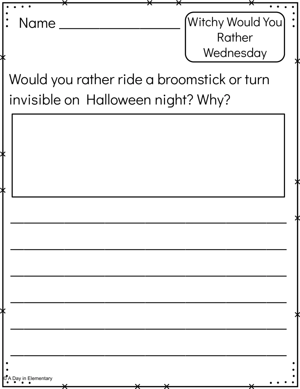 Witchy Would You Rather Wednesday: students choose a broomstick ride or invisibility on Halloween night and explain why