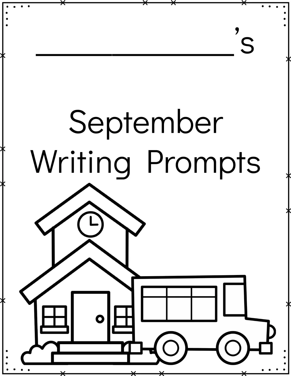 Student cover for the September writing prompt packet, with a space to add the student's name
