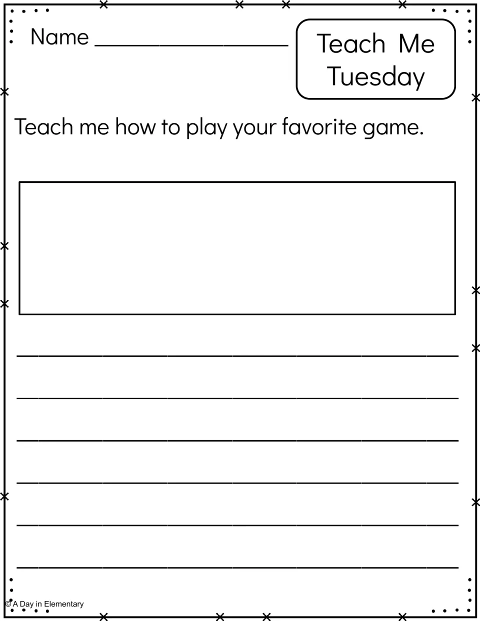 Teach Me Tuesday response page asks students to explain how to play their favorite game in writing