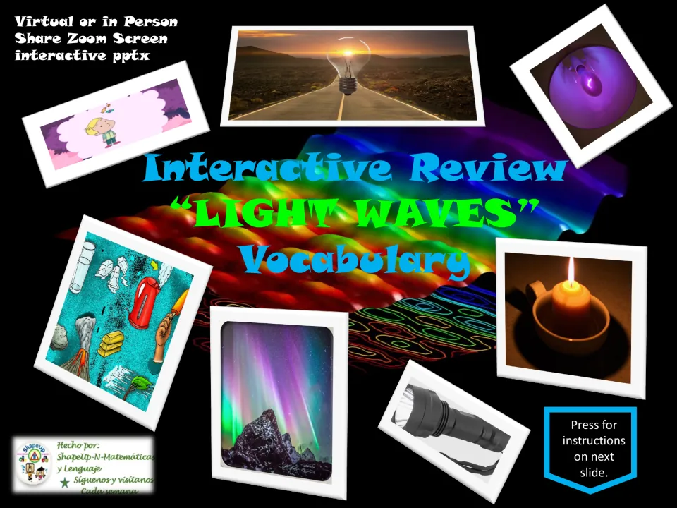Cover of the interactive light waves vocabulary review PowerPoint for in-person or virtual screen sharing