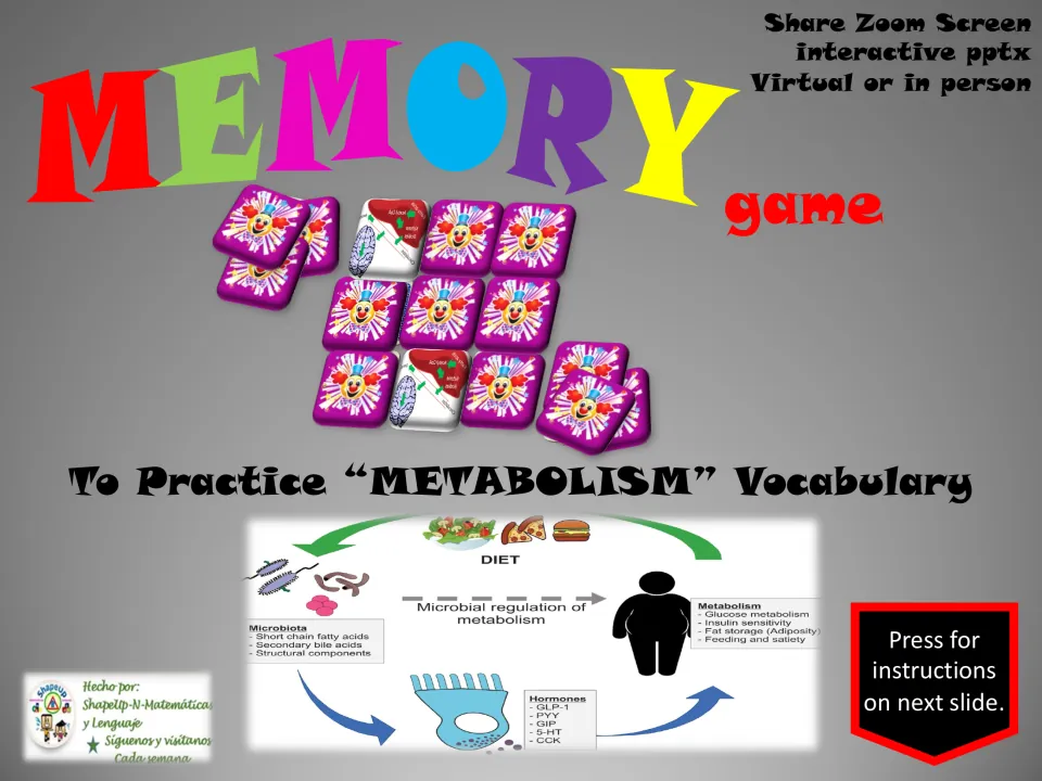 Metabolism vocabulary memory game cover identifying an interactive PowerPoint for virtual or in-person play