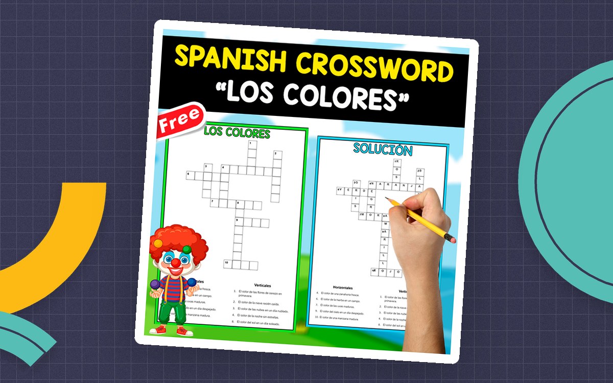 FREE SPANISH CROSSWORD + SOLUTION | LOS COLORES preview