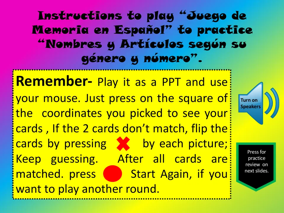 Memory game instructions: click to reveal cards, close mismatches with X, and press Start Again after matching