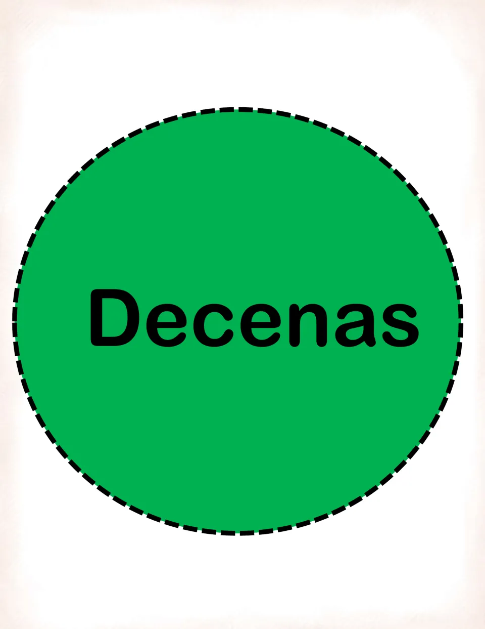 Decenas (tens) place value label: a large green circle card to cut out and post on the board for the tens position