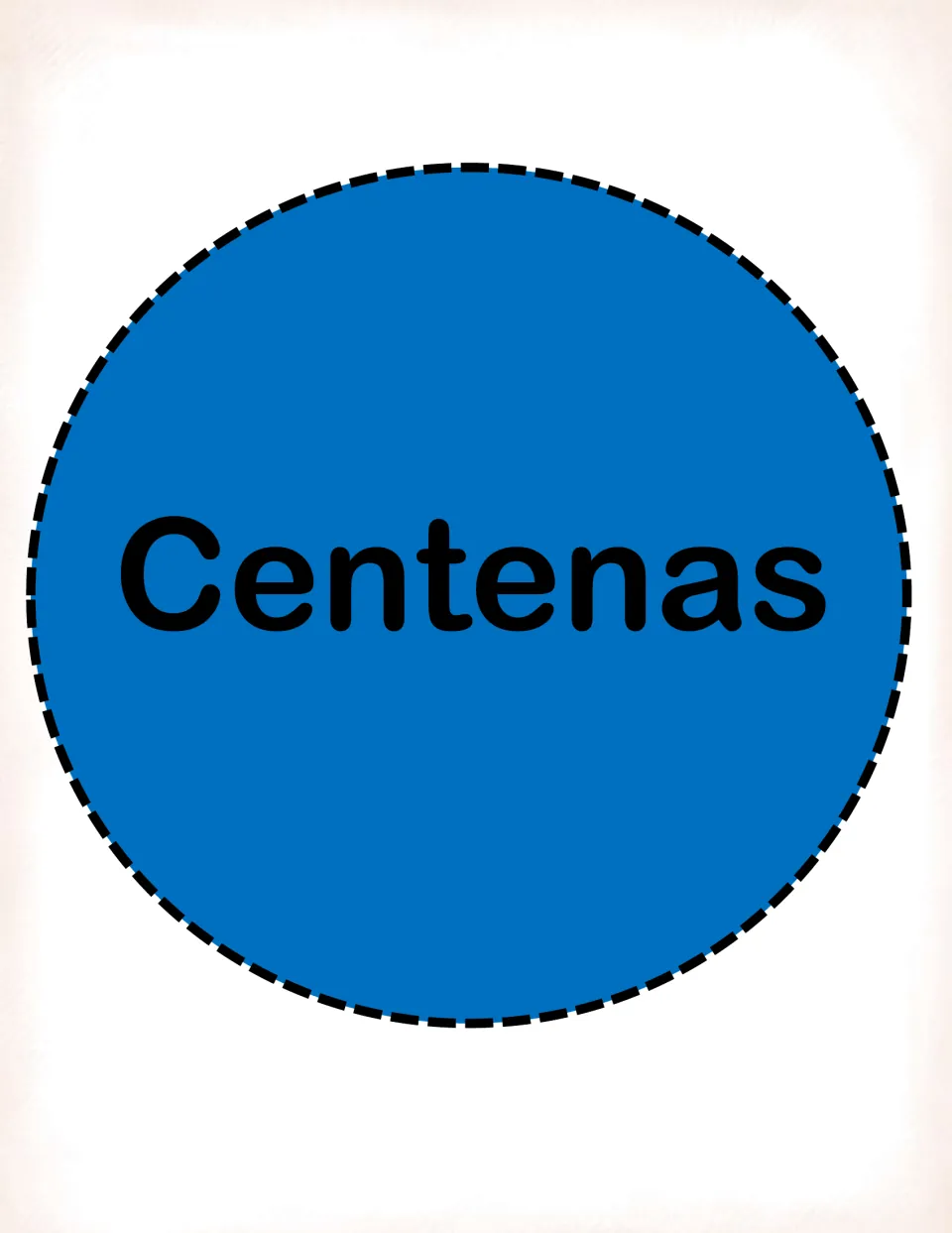 Centenas (hundreds) place value label: a large blue circle card to cut out and display as the hundreds position