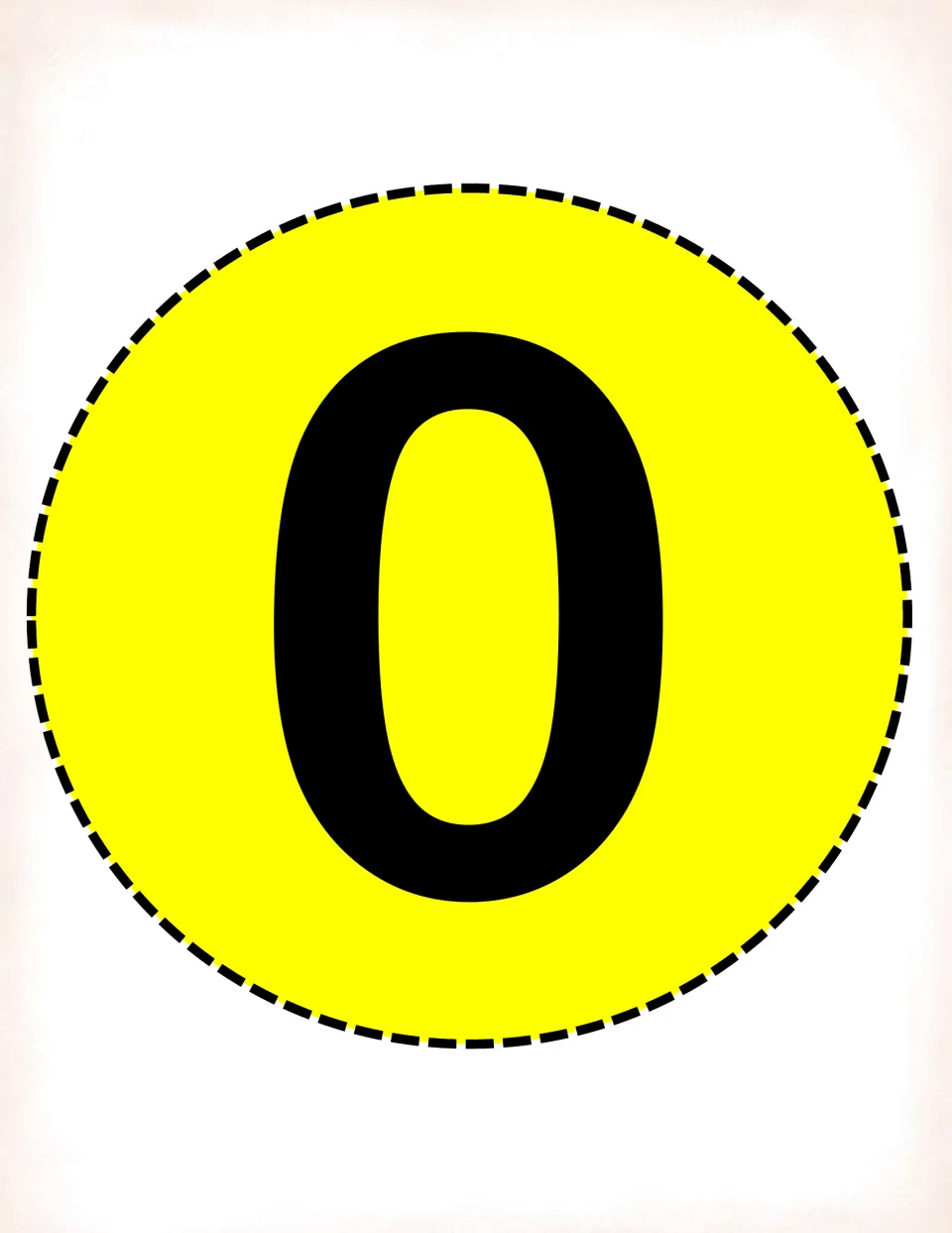 Number card 0 on a yellow circle, matching the Unidades colour; students grab it to show the ones digit of a number