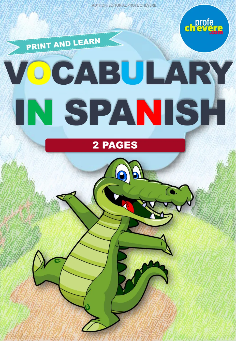 Cover of a two-page Spanish food vocabulary resource, labeled 'Vocabulary in Spanish' and '2 Pages'.