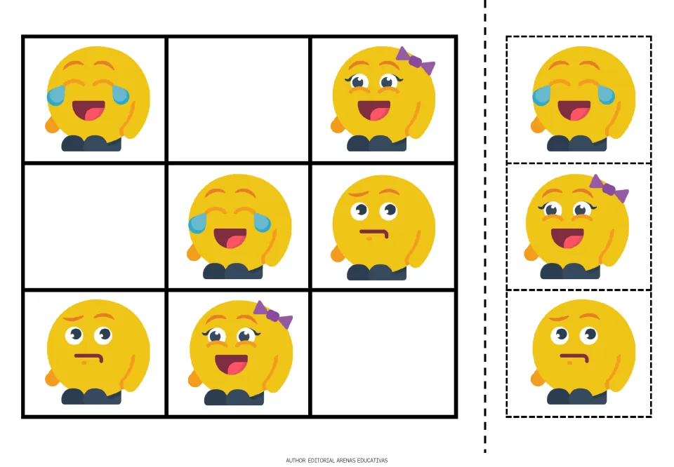 Emoji sudoku puzzle 2 of 5 uses laughing-with-tears, bow-wearing, and skeptical faces with cutout pieces