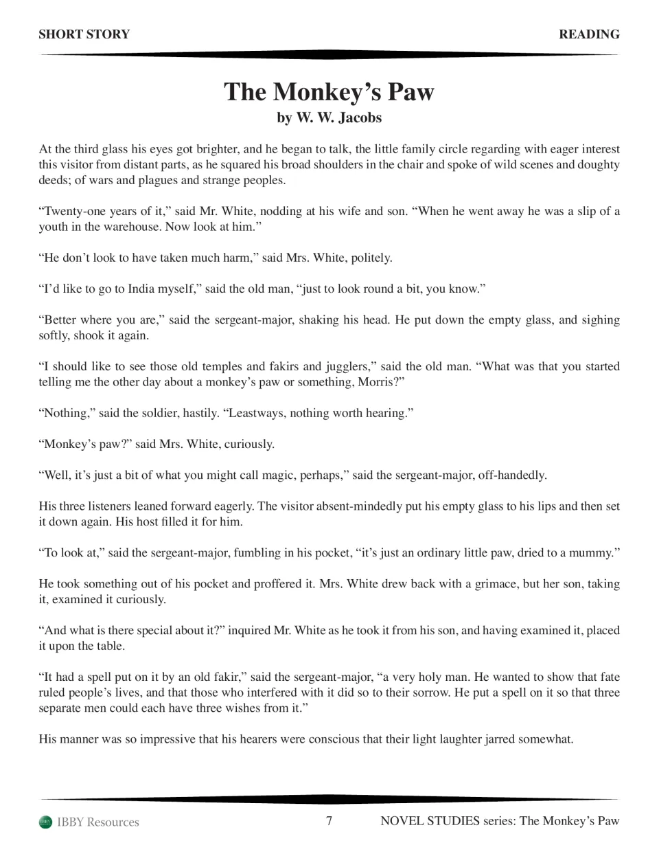 Part 1 story continuation: Morris describes the magical paw and a spell granting three men three wishes each