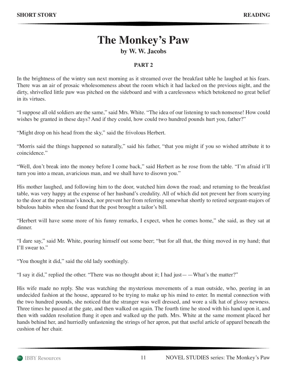 Part 2 opening story passage: the family jokes about the wish, Herbert leaves, and a stranger approaches