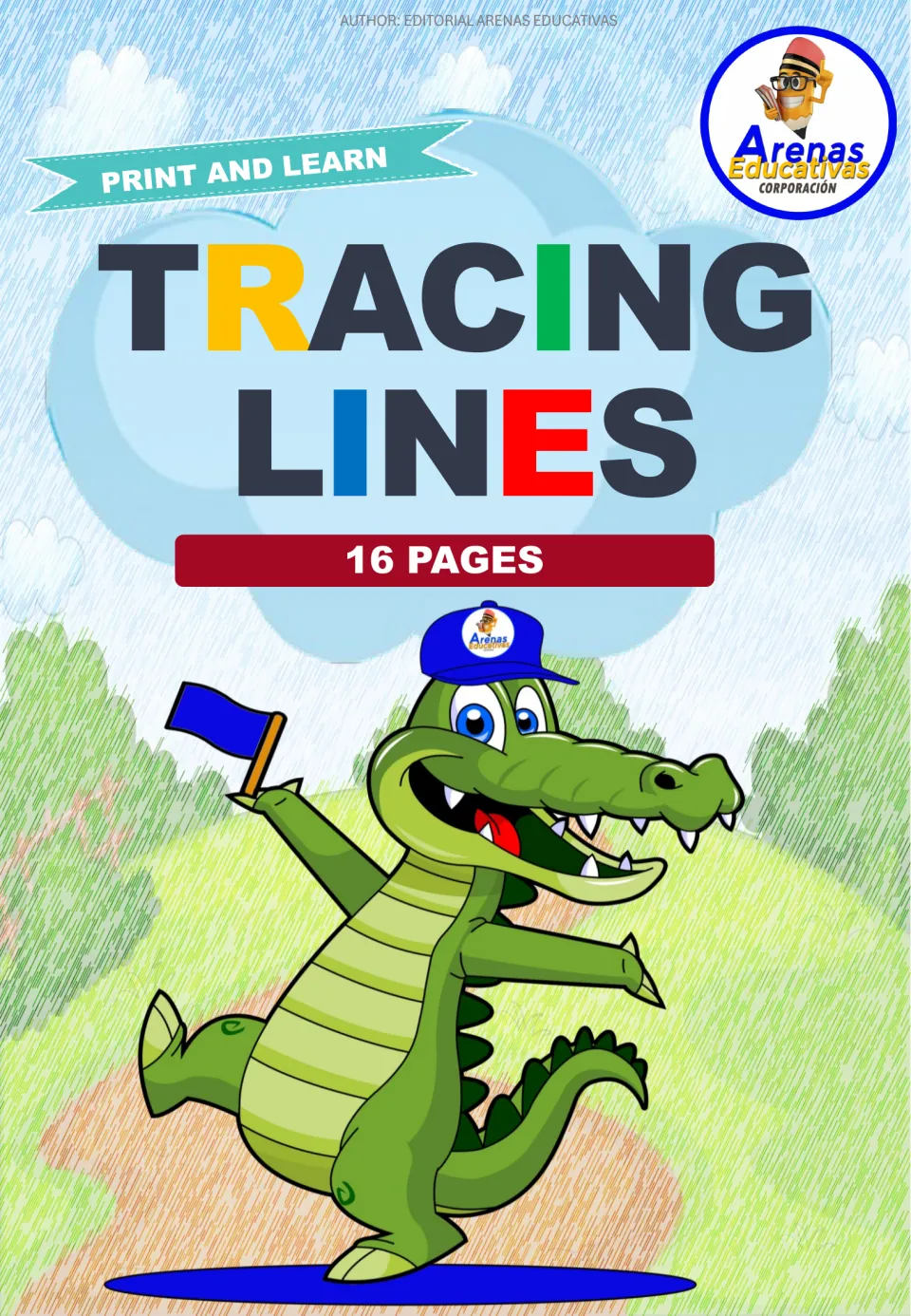 Cover of the tracing practice book labeled 'Tracing Lines,' 'Print and Learn,' and '16 Pages' for printing