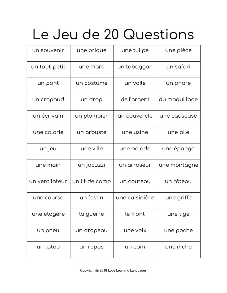 French-only version of chart 2: un souvenir, une brique, une tulipe, une pièce, un tout-petit and 47 more nouns