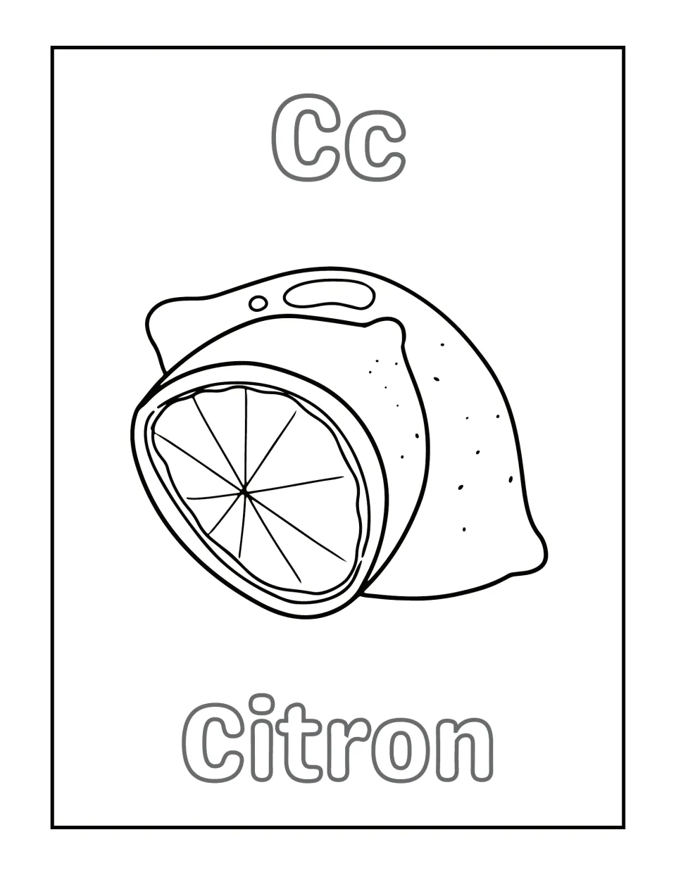 Letter C: students color a halved lemon with the outlined Cc and the word Citron printed underneath