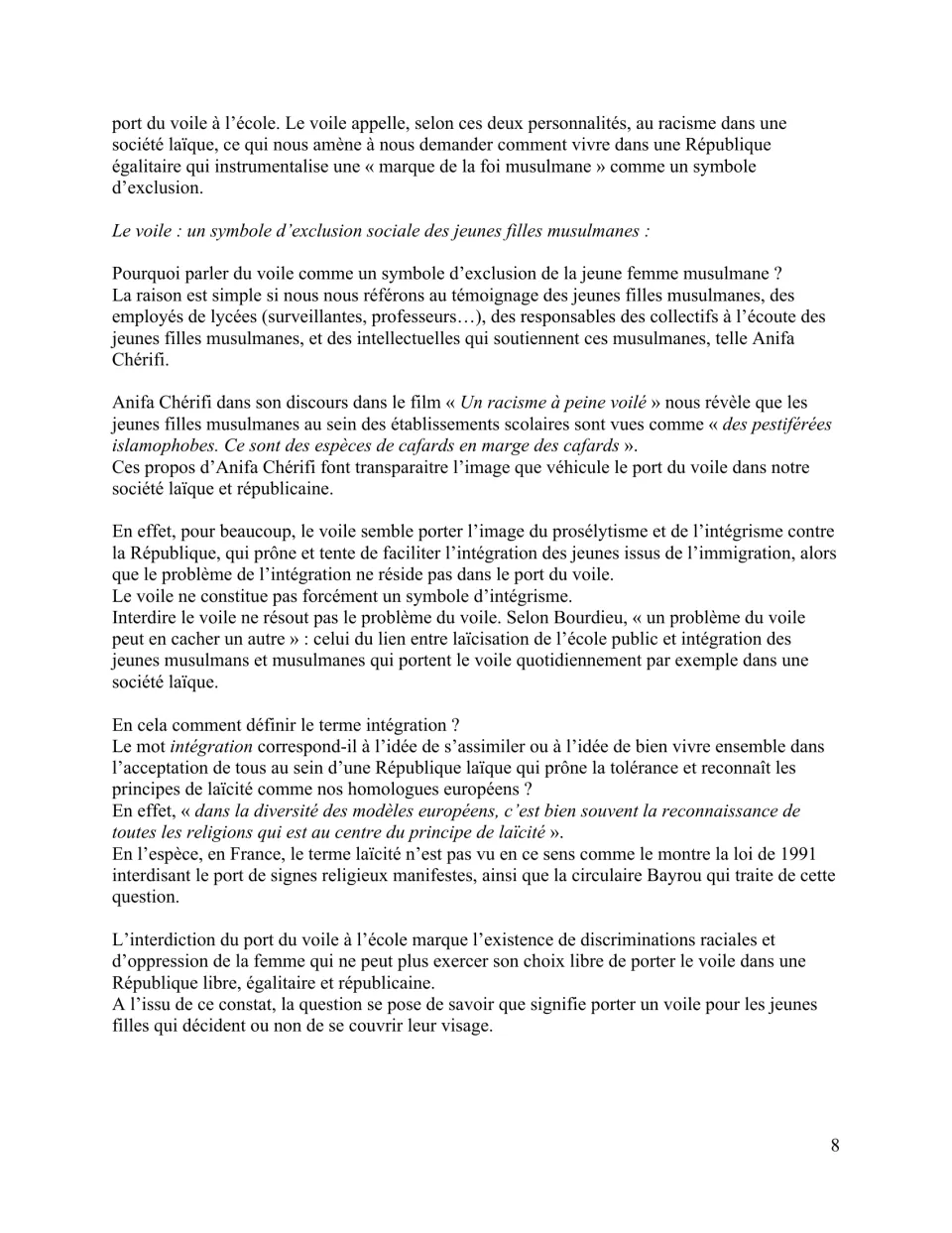 French debate article continues with arguments about veils, social exclusion, integration, and secularism