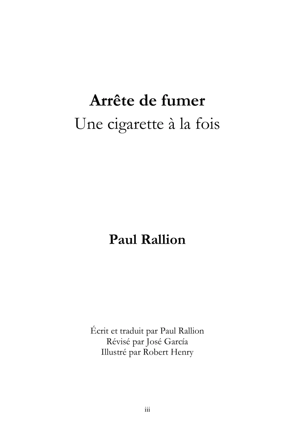 Title page naming author-translator Paul Rallion, reviser José García and illustrator Robert Henry for the French text