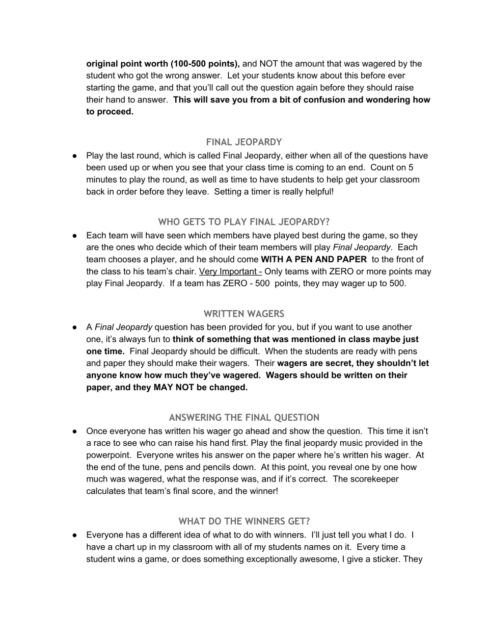 Final Jeopardy instructions: who plays, secret written wagers, answering during the music, and rewards for winners