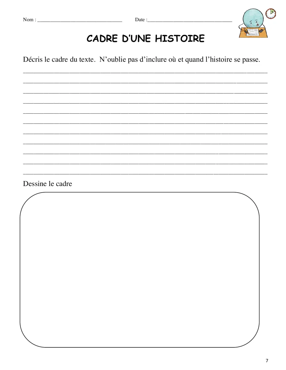 French setting practice asks students to describe where and when a text’s story occurs, then draw the setting