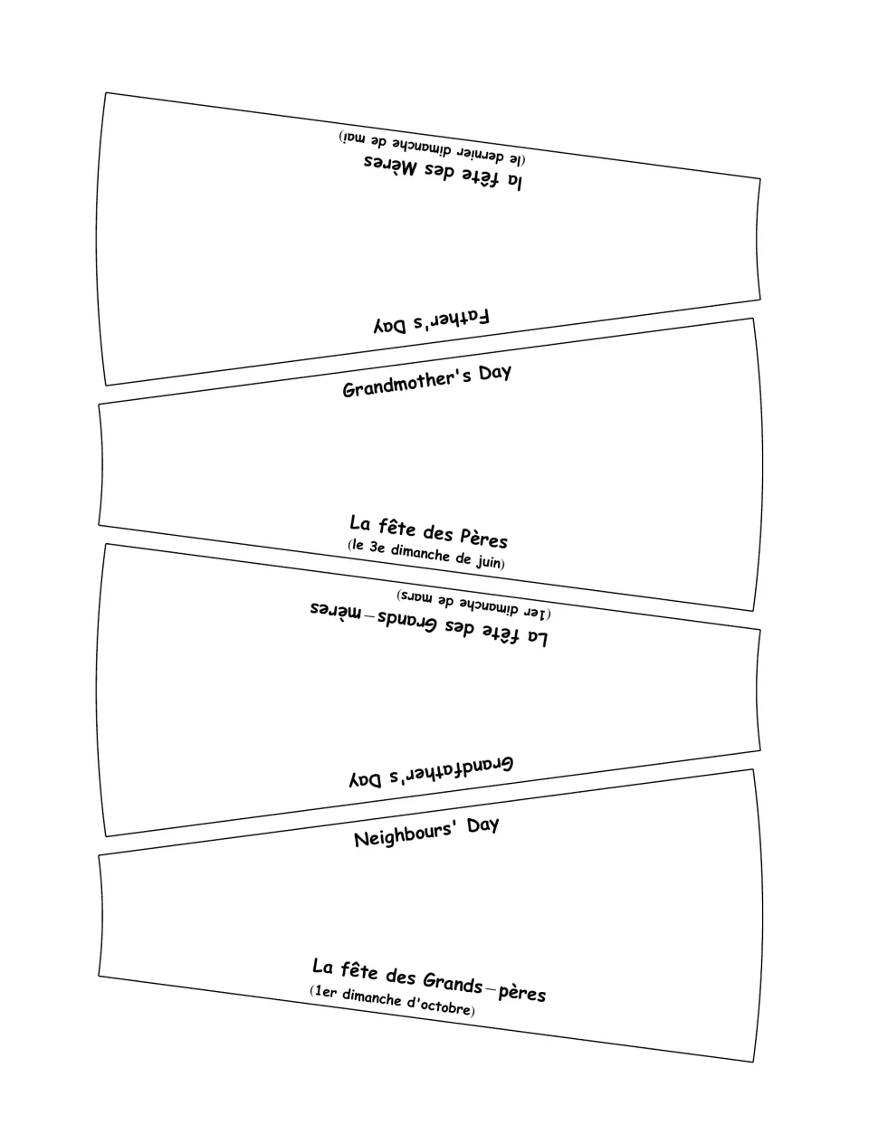 French celebration cards 21–24: Mother's Day, Father's Day, Grandmother's Day and Grandfather's Day.