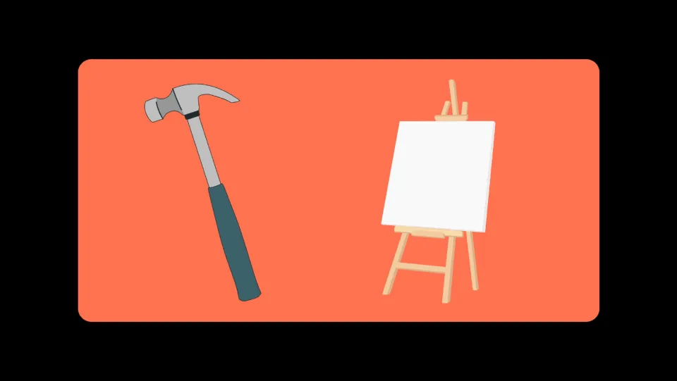 Chef tool challenge 1 of 4: a hammer and an easel with a canvas to consider as replacement cooking tools