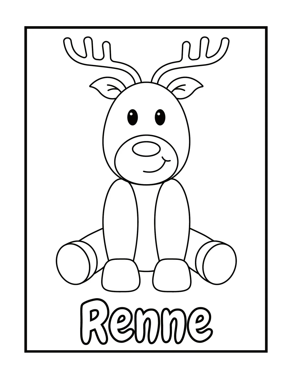 French Christmas coloring page labeled Renne (reindeer), featuring a seated reindeer with large antlers