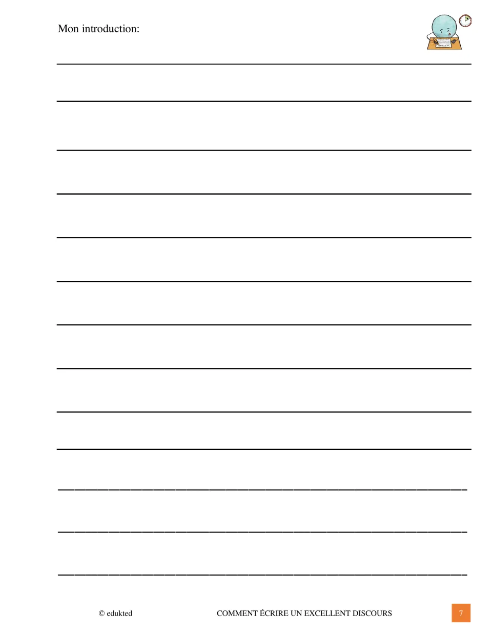 French speech introduction drafting page labeled Mon introduction (My introduction) for the opening text