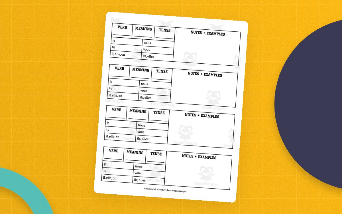 French Conjugation Tables – 3 Blank Templates preview