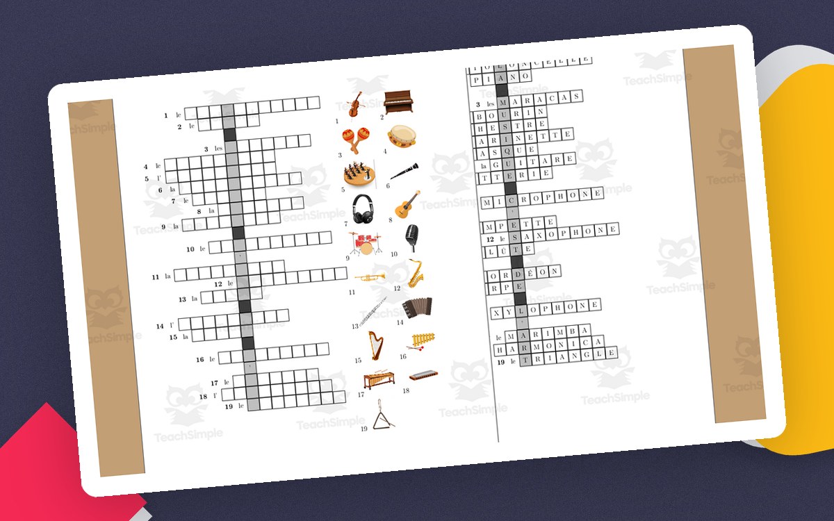 French Crossword Puzzle Music - La Musique preview