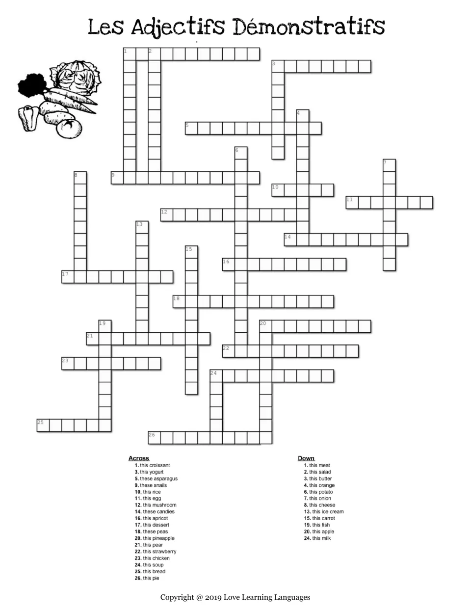 French demonstrative adjective crossword: 30 English food clues, including this croissant and these peas