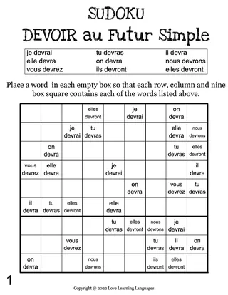 French: DEVOIR Futur Simple Sudoku – cover