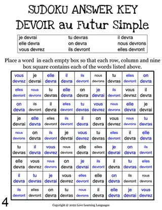 French: DEVOIR Futur Simple Sudoku – sample page 4