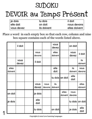 French: DEVOIR Present Tense Sudoku – cover