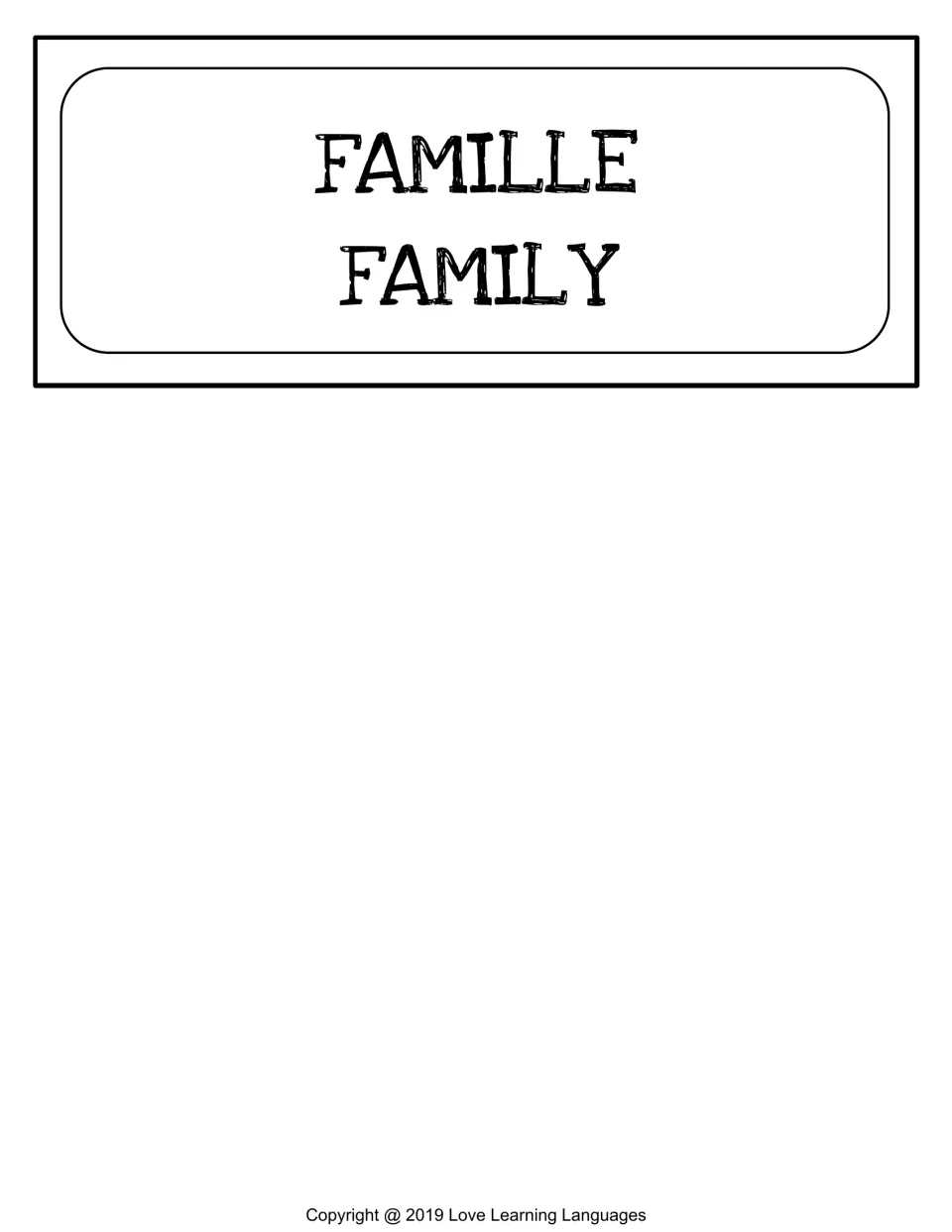 French word wall card 10 of 10: famille (family), the final vocabulary card in the bilingual word wall set