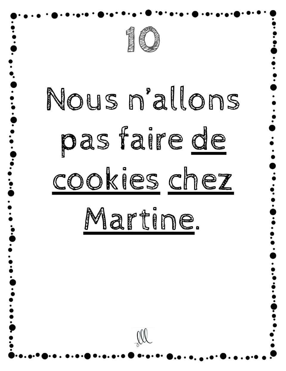French pronoun card 10: replace de cookies (cookies) and chez Martine (at Martine’s) in a negative sentence.