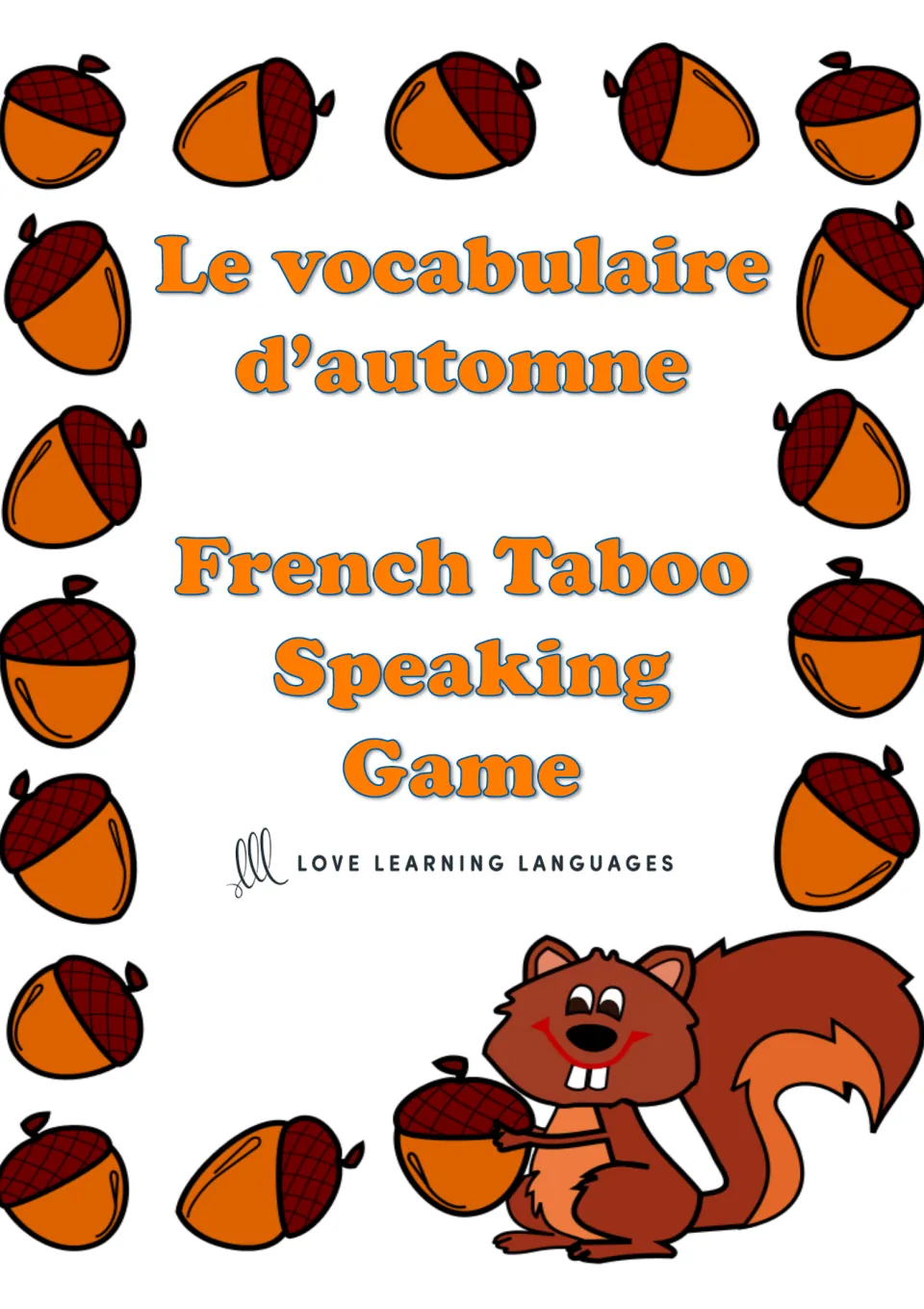 Cover of the French fall vocabulary game, headed “Le vocabulaire d’automne” and “French Taboo Speaking Game”