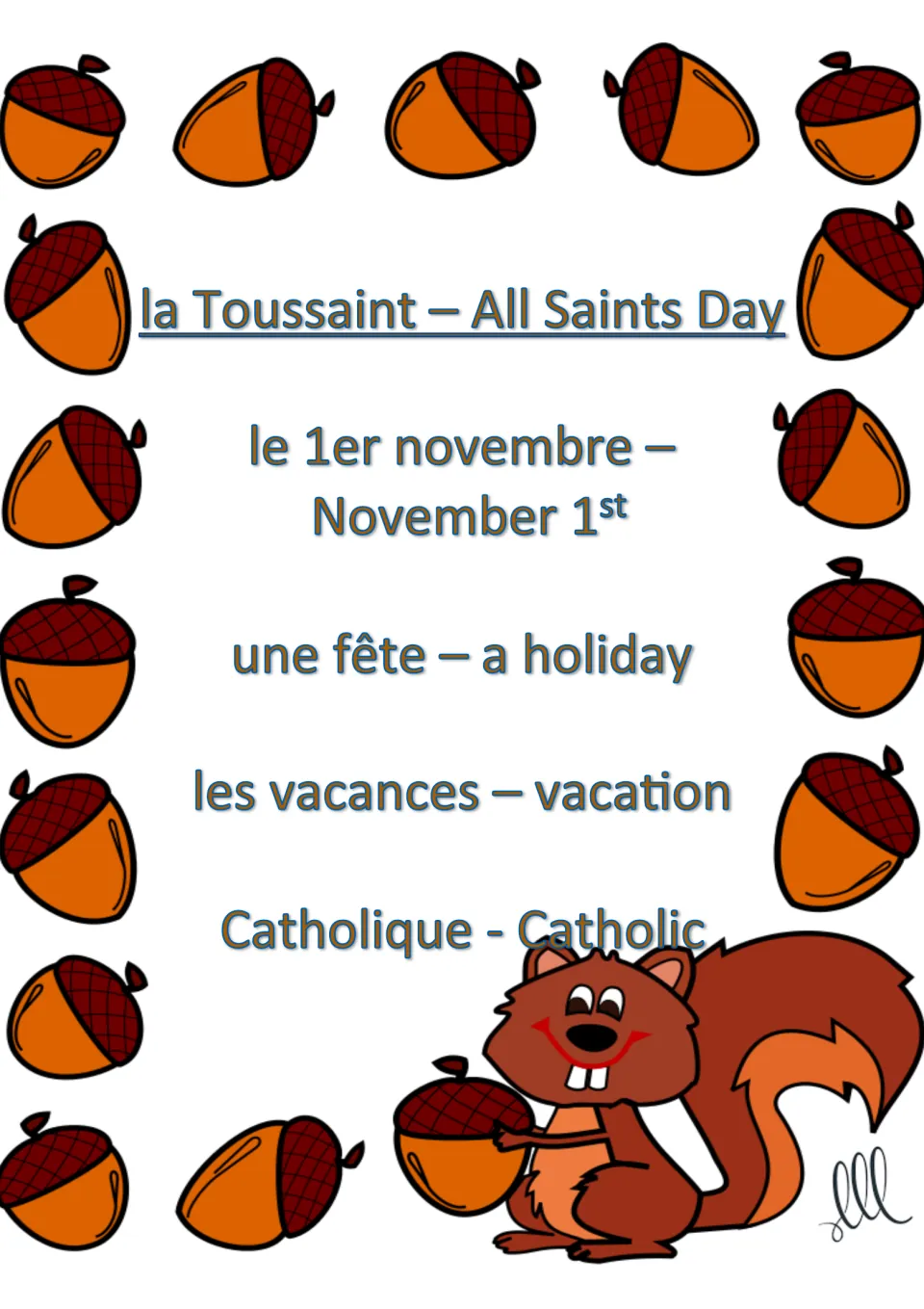 French Taboo card for la Toussaint (All Saints Day), with November 1st, holiday, vacation and Catholic
