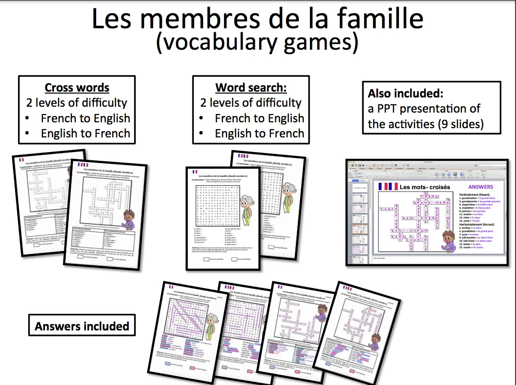 French: Family- word search and Crosswords- Games – cover