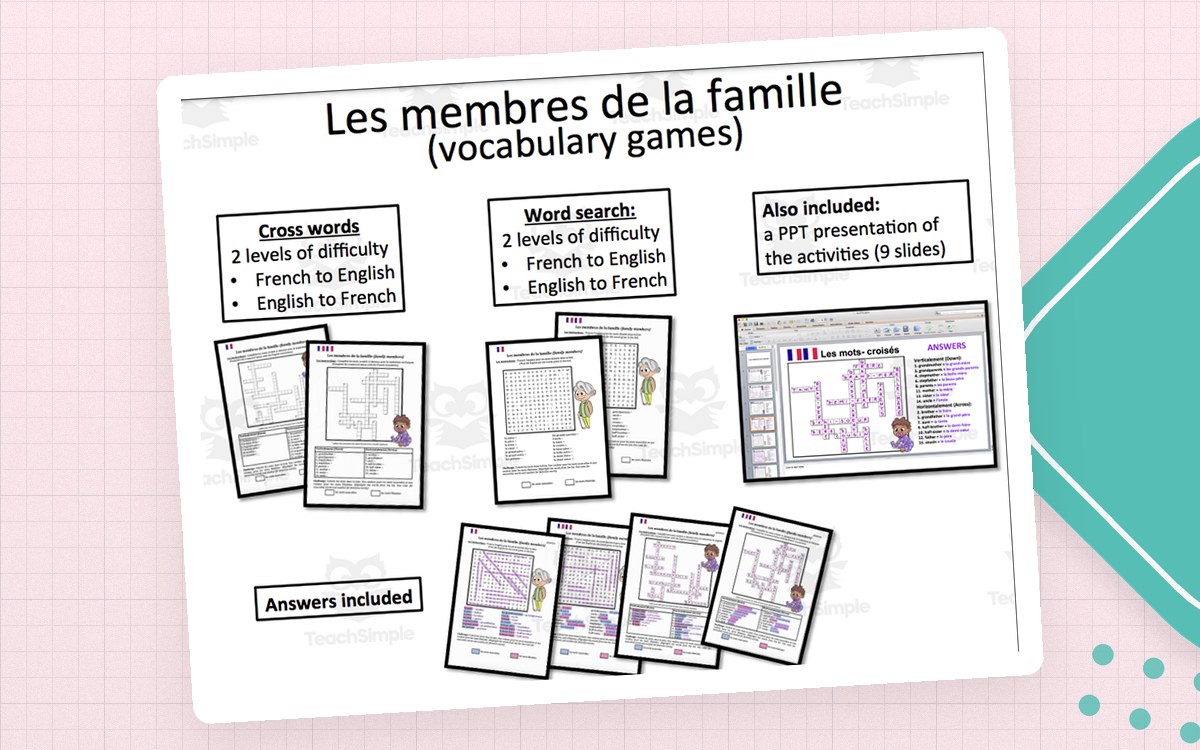 French: Family- word search and Crosswords- Games preview