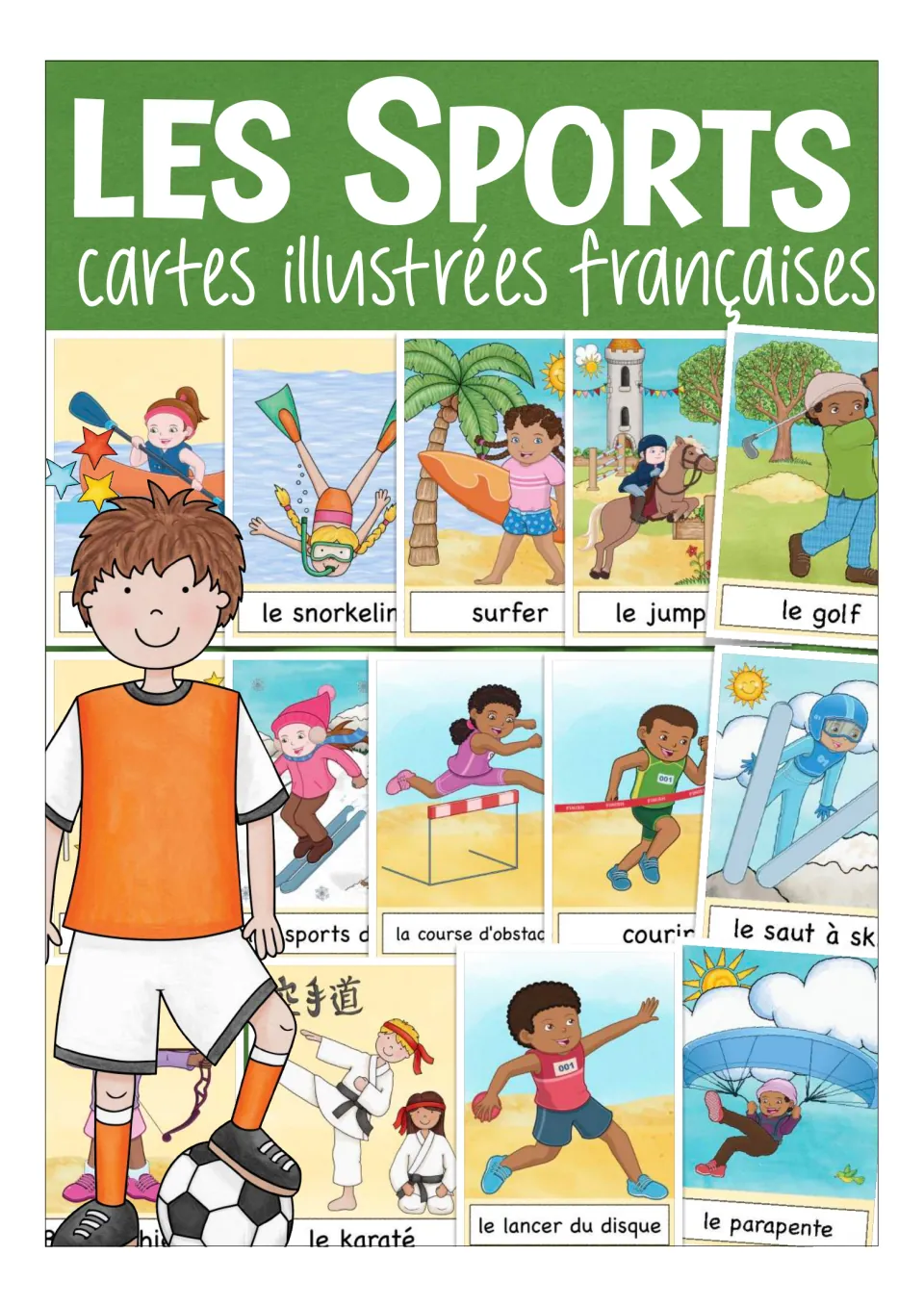 Cover of the French sports flashcard resource, titled 'Les Sports', with a collage of illustrated cards