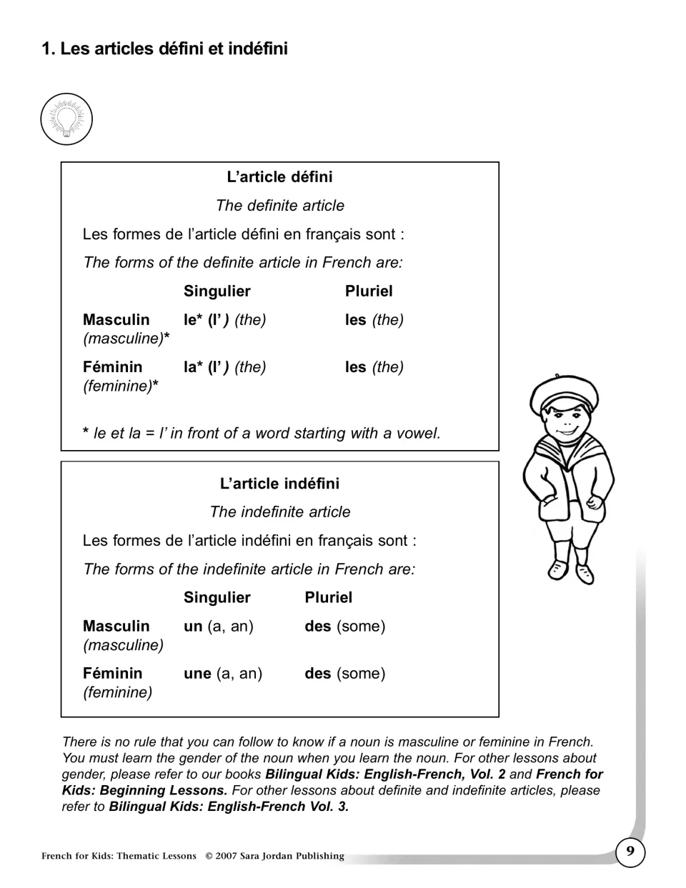 Definite and indefinite articles lesson: le, la, l' and les, then un, une and des, by gender and number