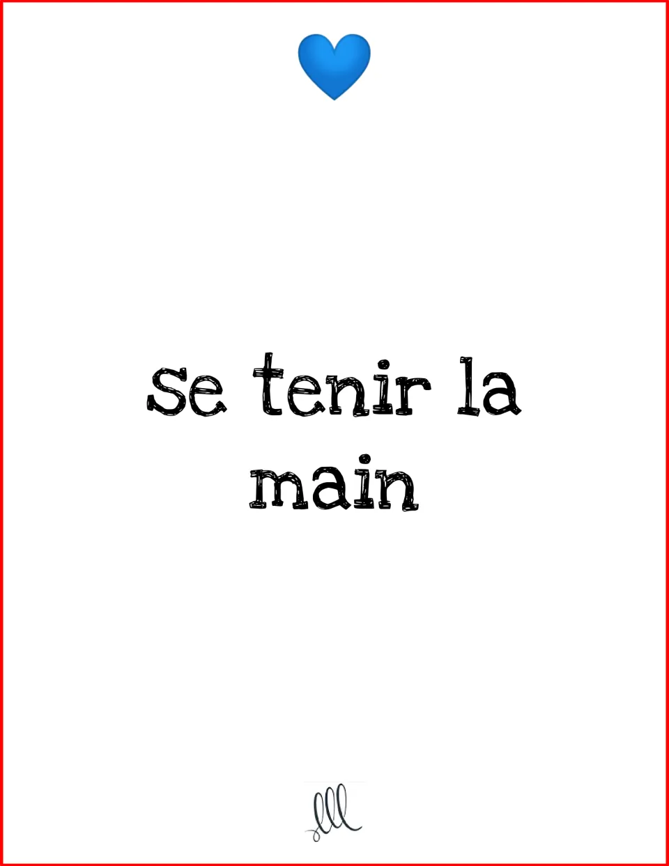 Speaking prompt 'se tenir la main' (to hold hands), one of the French cards for the three-things game