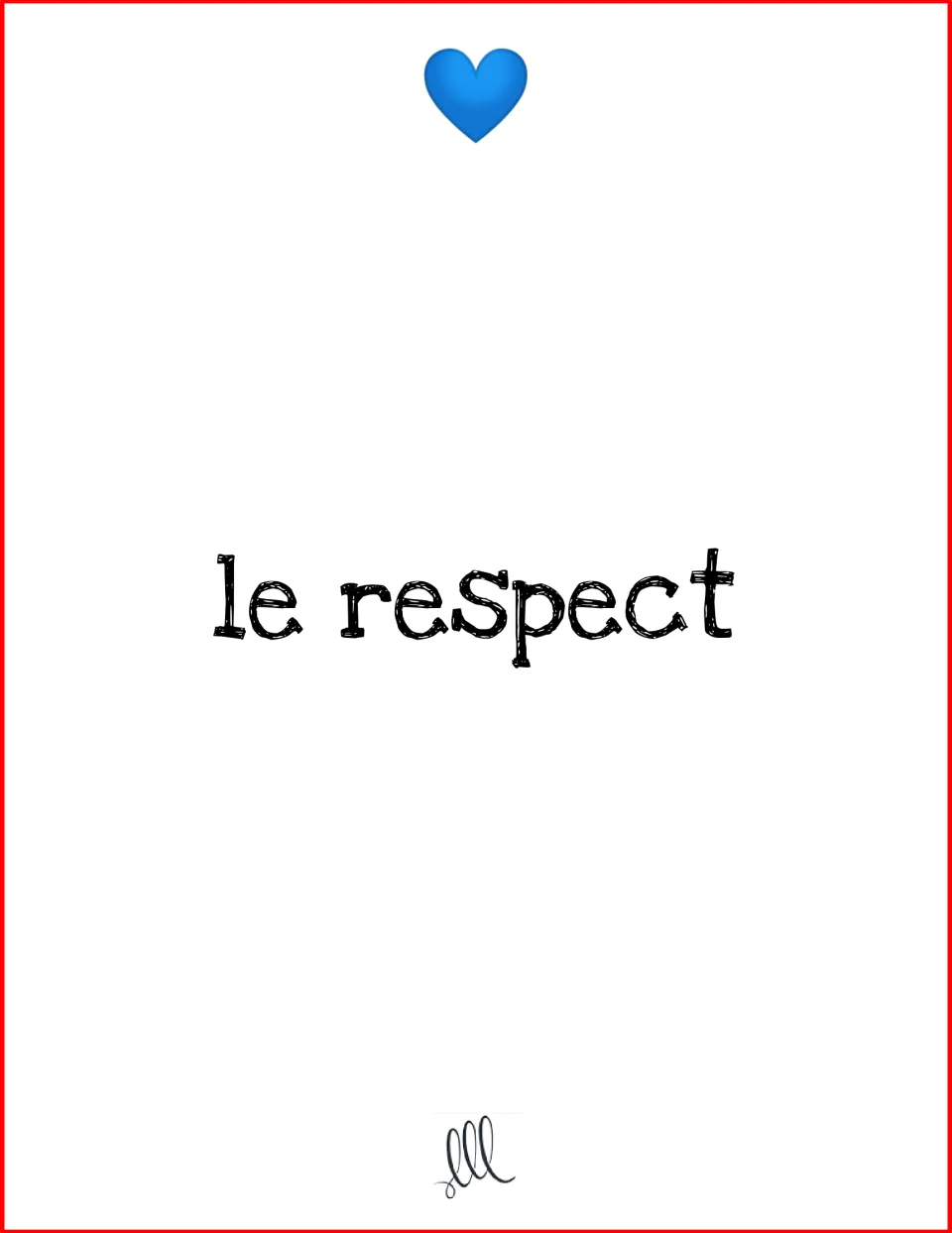Game card 'le respect' (respect), a Valentine's Day word students describe with three related ideas