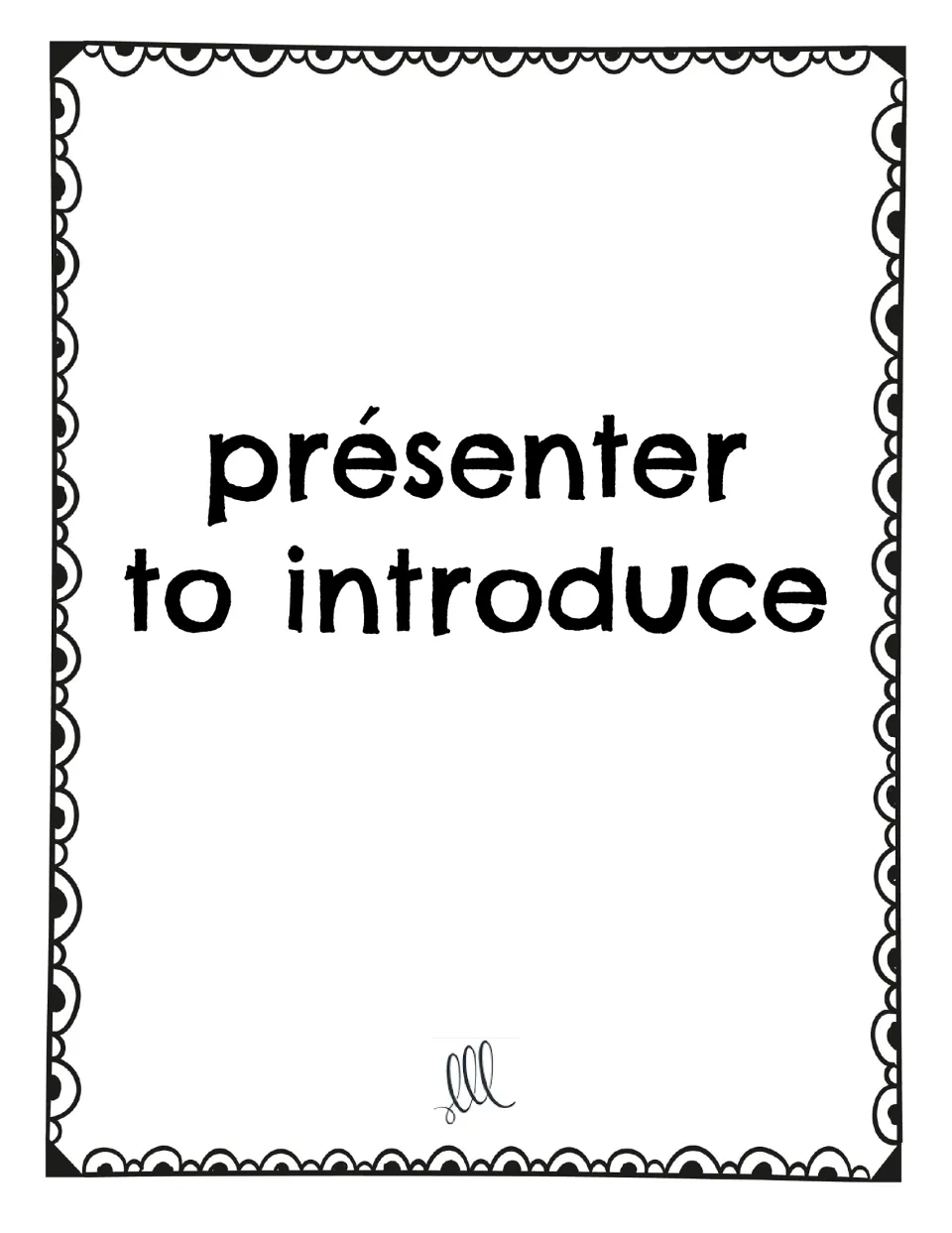 French -ER verb game card featuring présenter (to introduce), with the infinitive and its English meaning