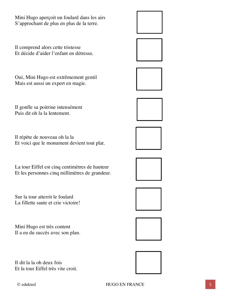 Mini Hugo en France, part 2: nine couplets on the scarf, oh la la magic and the shrinking tower, each with a drawing space