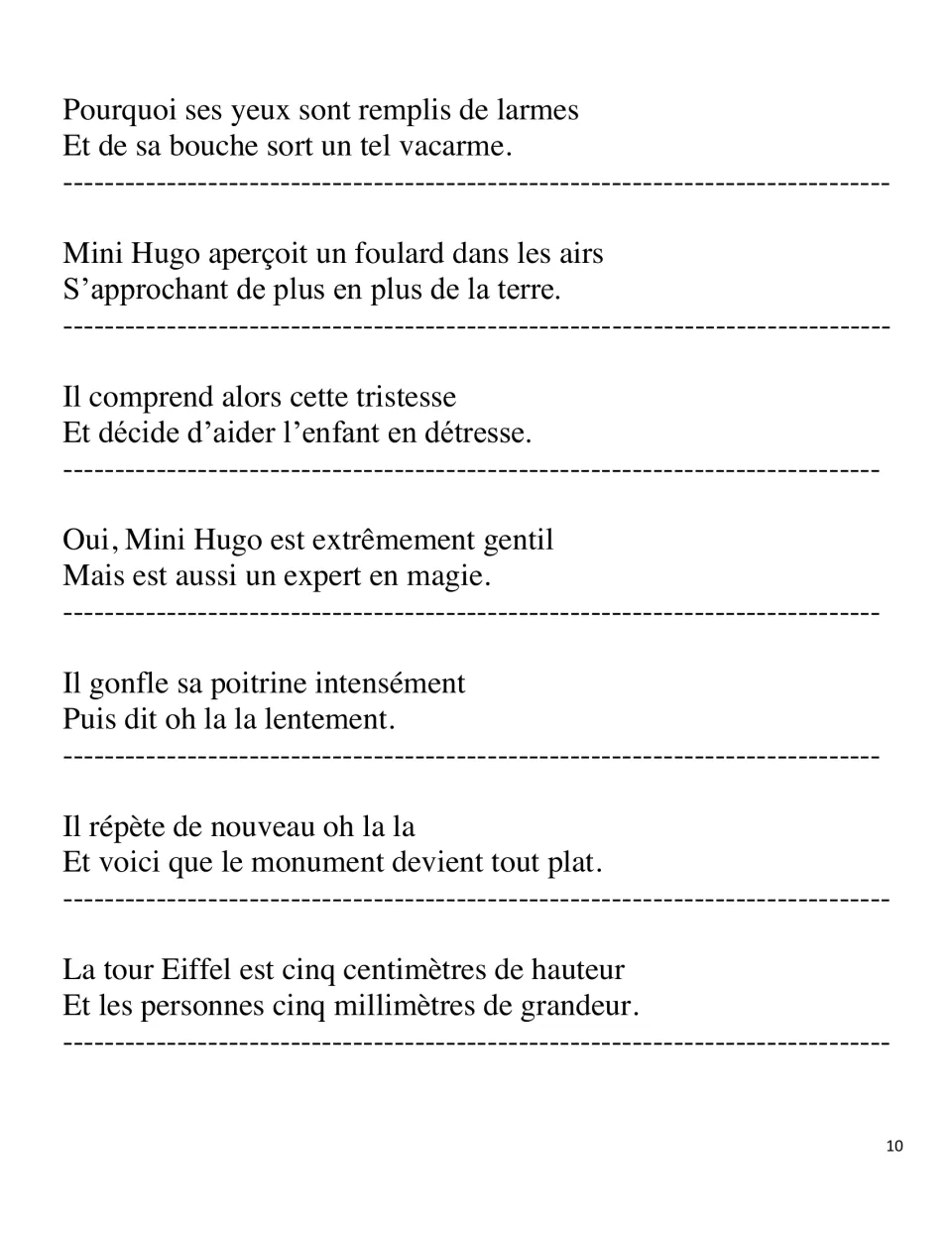 Drama activity cut-out pieces: seven couplet strips from the girl's tears to the tower shrinking to five centimetres