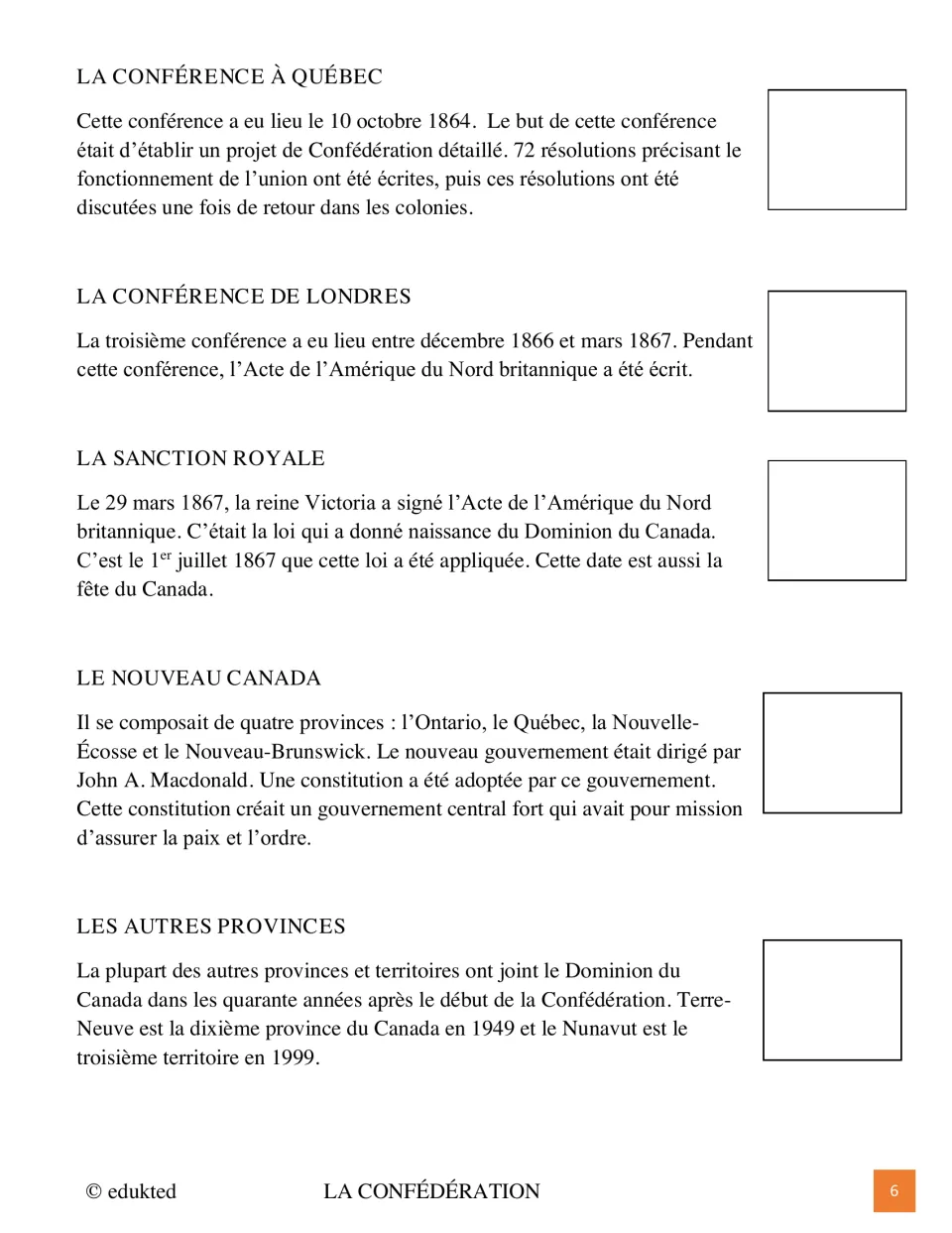 French reading to illustrate continues with Quebec and London conferences, royal assent, and Canada's provinces