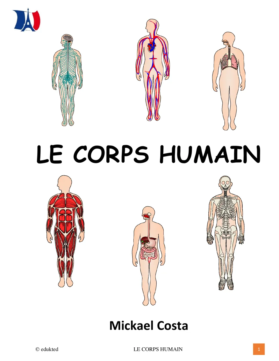 Le Corps Humain cover by Mickael Costa showing the nervous, circulatory, respiratory, muscle, digestive and skeletal systems