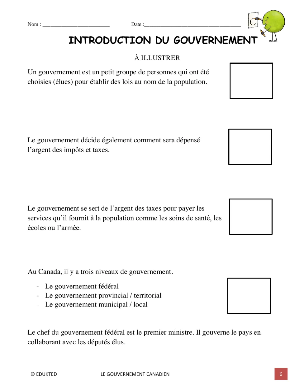 Government introduction to illustrate covers laws, taxes, public services, three levels, and the prime minister